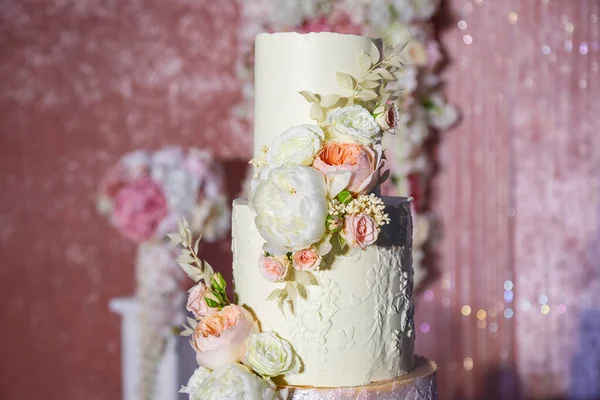美しい装飾が施された休日のためのおいしい甘い層状の新鮮なケーキ — ストック写真