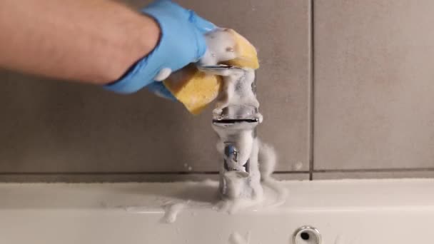 Cleaning Company Cleans Bathroom Help Professional Products Removing Dirt Plaque — Stock Video