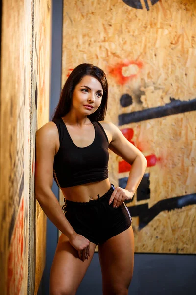 Girl Performs Exercises Gym — Stock Photo, Image