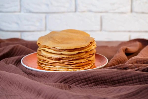 Délicieuses Crêpes Maison Frites Avec Des Ingrédients Naturels Assiette Avec — Photo