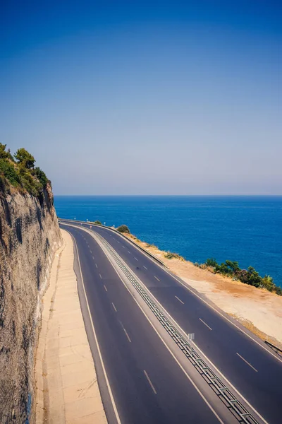 Nice View Trees Road Stretches Mediterranean Sea Seascape — Stock Photo, Image