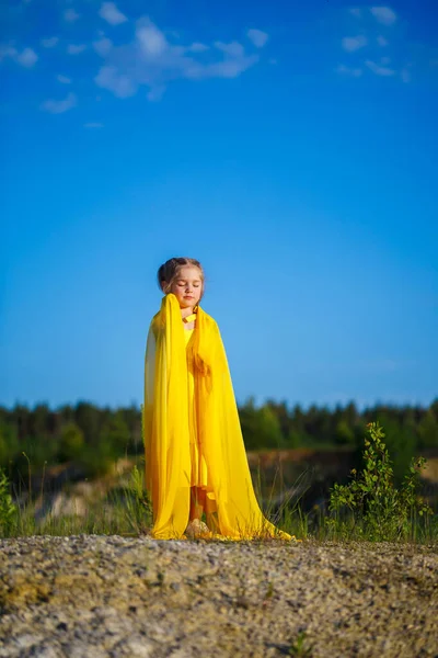 Símbolo Liberdade Uma Menina Ucraniana Anos Patrioticamente Vestida Com Vestido — Fotografia de Stock