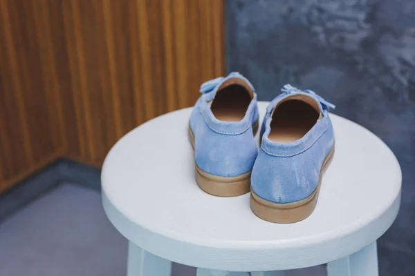 Sapatos Femininos Marrom Couro Azul Close Nova Coleção Sapatos Couro — Fotografia de Stock