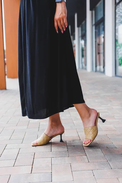 Women Legs Close Summer Brown Flip Flops Heels Summer Collection — Stock Photo, Image