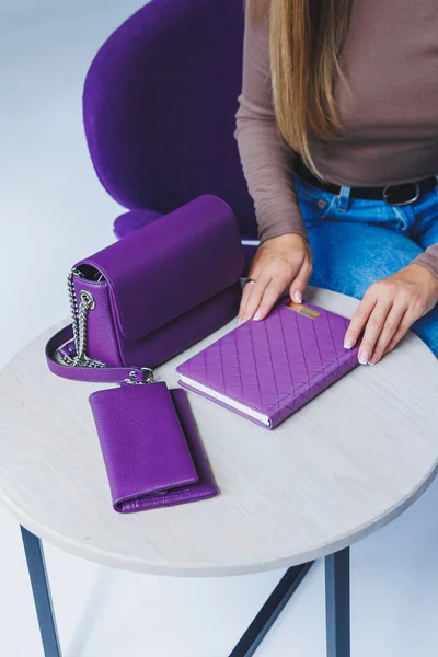 Notebook for business notes of purple color. Women's case notebook