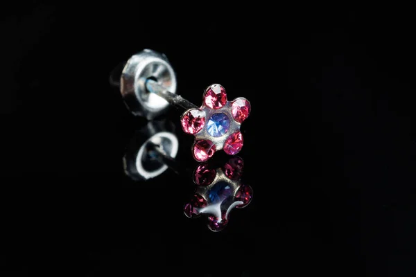 Jewelry Stone Earrings Luxury Silver Earrings Diamonds Sapphires Black Background — Stock Photo, Image