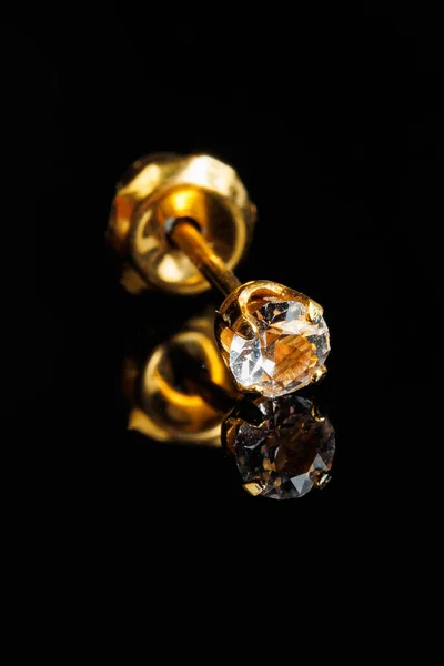 Jewelry Stones Earrings Luxury Golden Earrings Diamonds Jewels Black Background — Stock Photo, Image