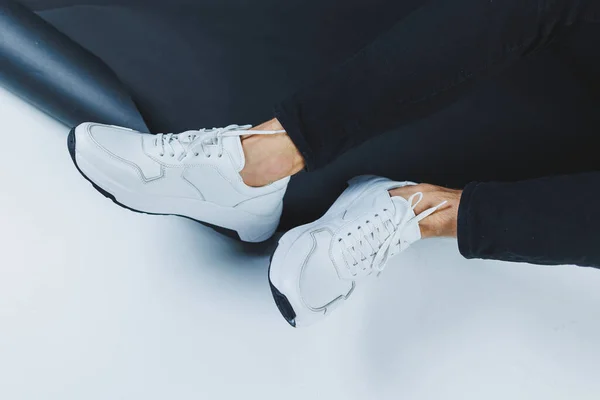 Zapatos Blancos Casuales Los Hombres Hechos Cuero Genuino Hombres Zapatos — Foto de Stock