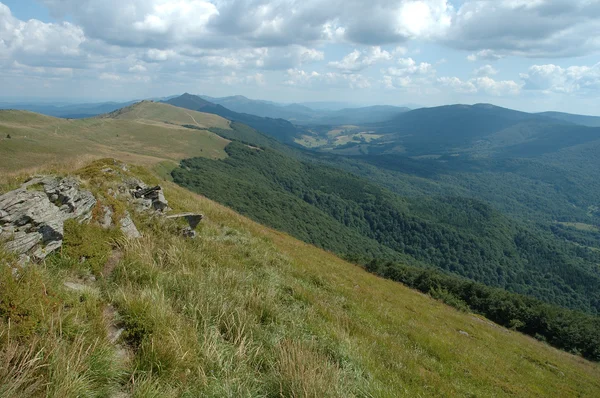 Roca en el camino en las montañas Bieszczady — Foto de Stock