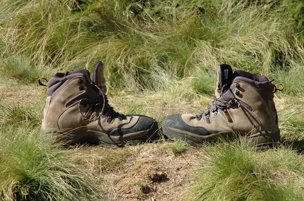 Trekking shoes on trail — Stock Photo, Image