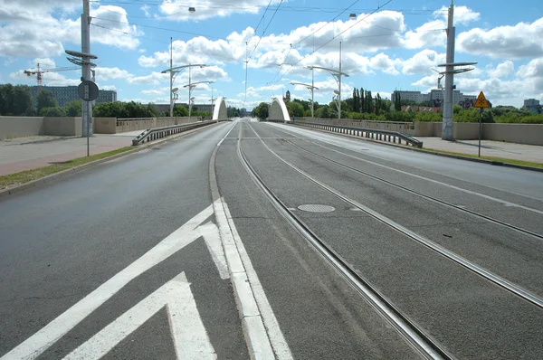 Street on Rocha bridge in Poznan — Stock Photo, Image