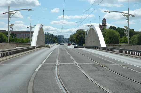 Street on Rocha bridge in Poznan — Stock Photo, Image