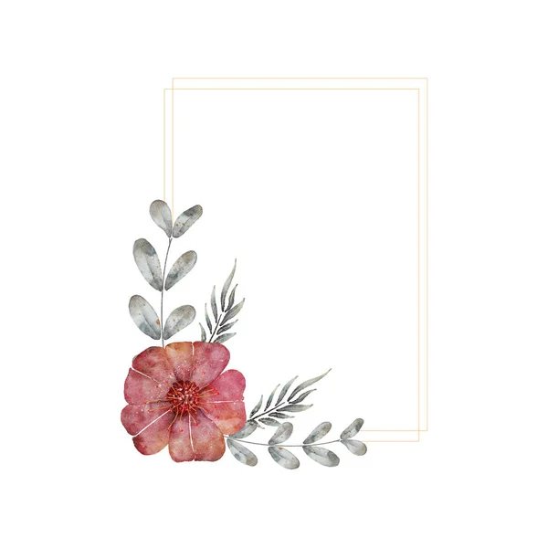 Blomst Akvarel Krans Med Haven Ramme – Stock-vektor