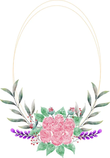 Flower Watercolor Wreath Garden Frame — Stock Vector