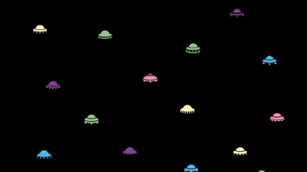 Loop animazioni a colori icone ufo. Fondo nero. movimento. 10 secondi — Video Stock