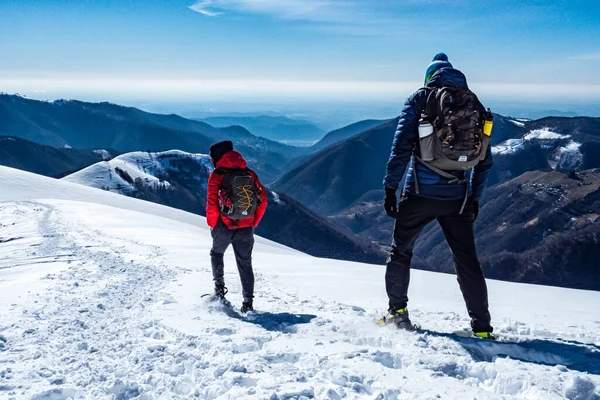 Escena Raquetas Nieve Los Alpes Italianos — Foto de Stock