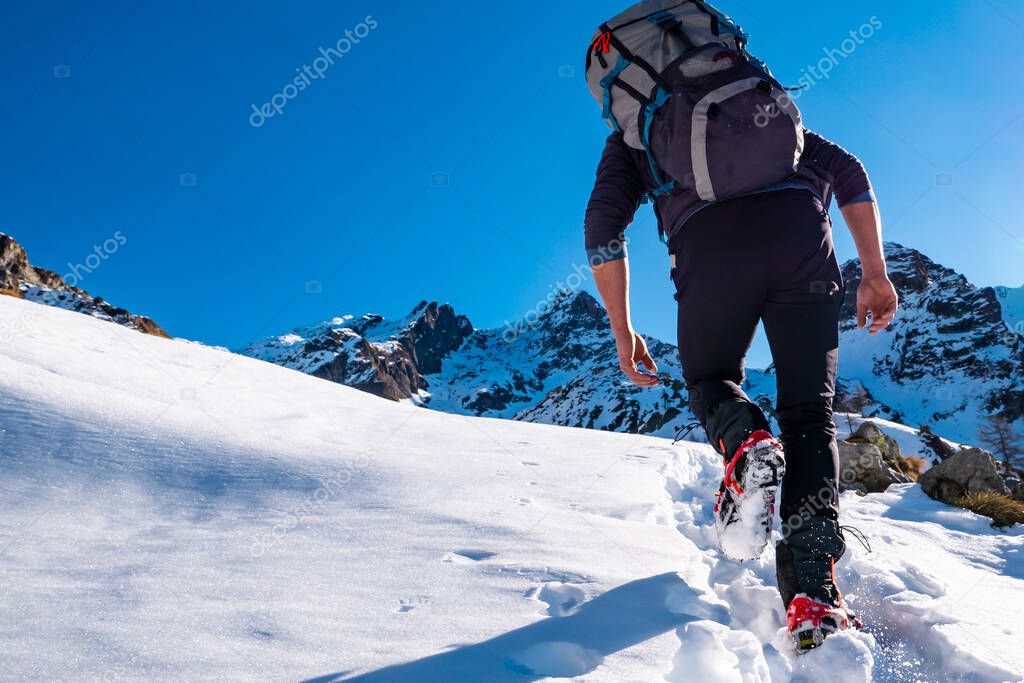 Winter trekking in the alps of Valsassina