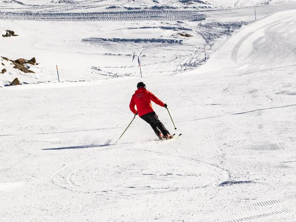 Skieur Sur Une Piste Ski Gressoney — Photo