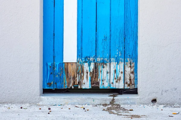 Velho Azul Porta Madeira Close — Fotografia de Stock