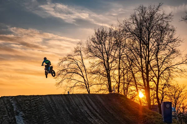 Motocross Szene Den Abendstunden — Stockfoto