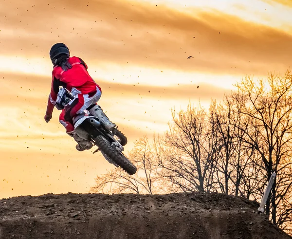 Motocross Scene Zonsondergang Uur — Stockfoto