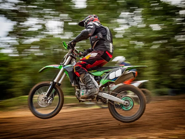 Motocross Cena Durante Uma Corrida Panning Técnica — Fotografia de Stock