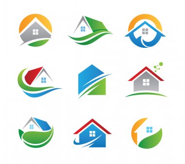 doğa illüstrasyon şablonu logo ve simge yeşil Eko ev
