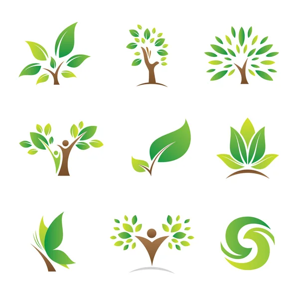 Дерево жизни для зеленой природы будущего логотипа и иконки компании шаблон — стоковый вектор