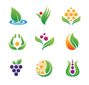 sağlıklı yeşil doğa gıda ürün logosu şablonu ve simge seti