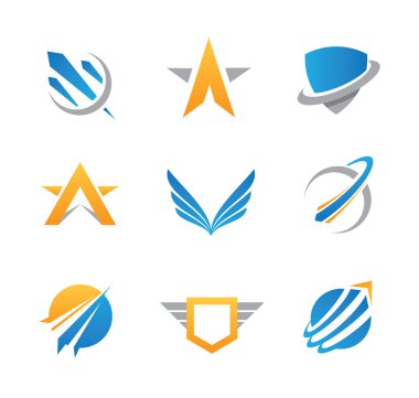 eylem zorunlu seyahat topluluk, mükemmel askeri uzay logo seti ve simge