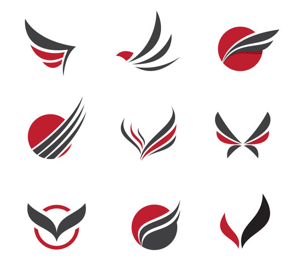 Black Vector set of wing symbols for travel agency and little paradise holiday