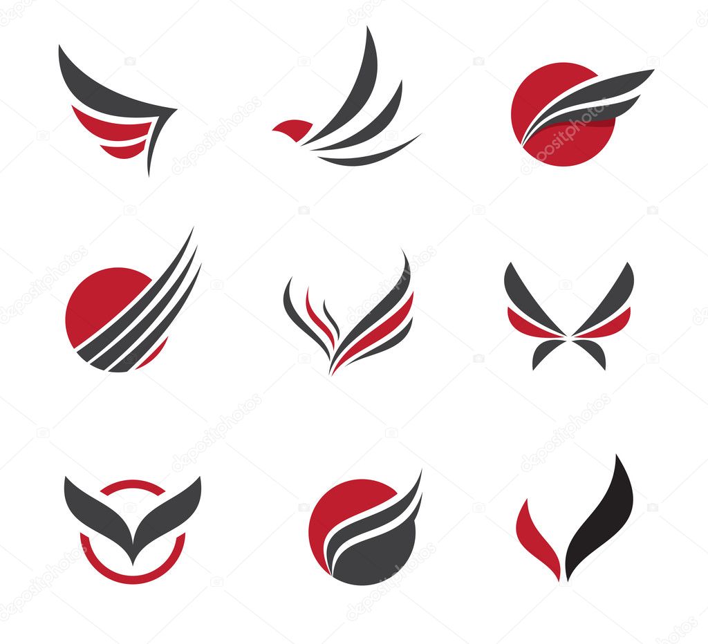 Black Vector set of wing symbols for travel agency and little paradise holiday