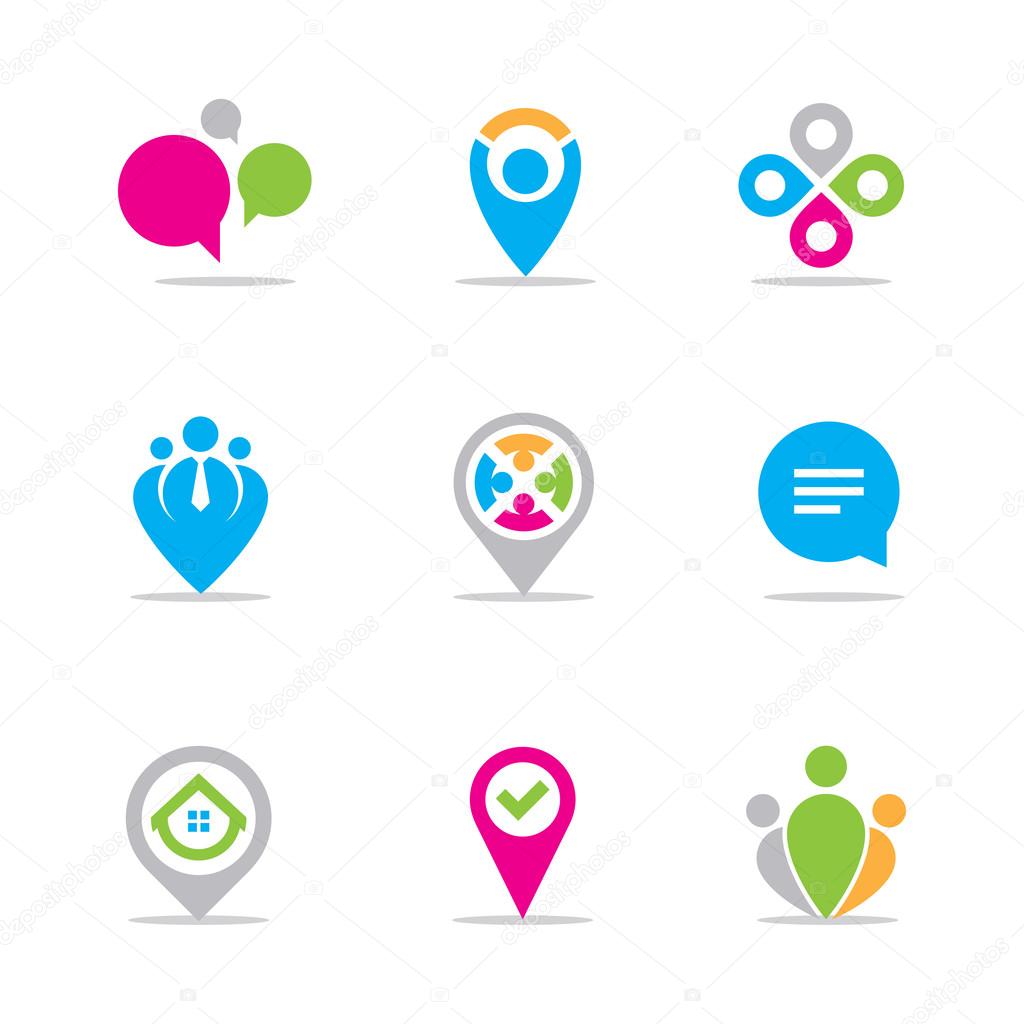 Locating Logo Vector set for businessman and entrepreneurs, social network community for people connecting