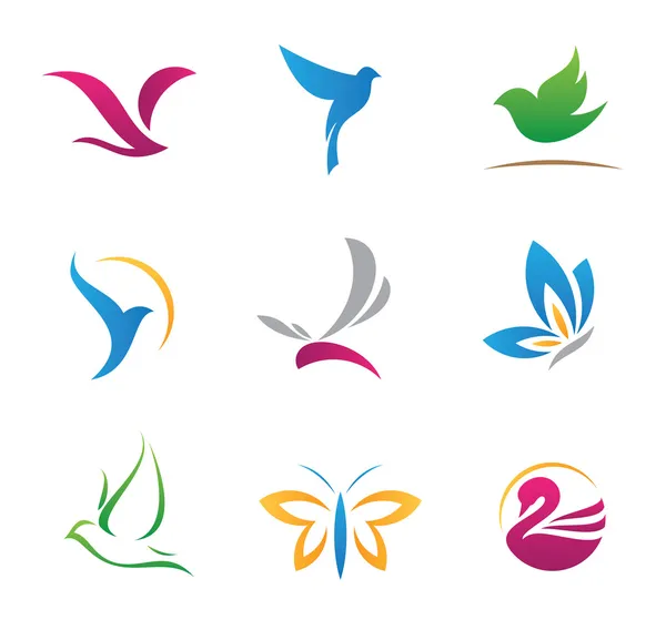 Flygande fågel skönhet, färgglada och stilrena logotyp set — Stock vektor