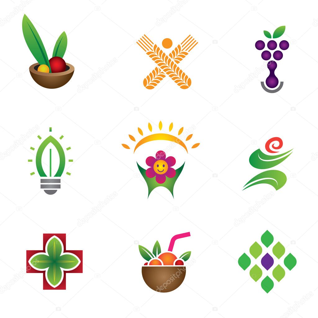 Unique food & health symbol logo set template company