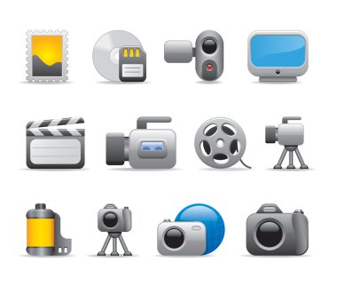 3D fotoğraf ve video simgeler ve film logo şablonu