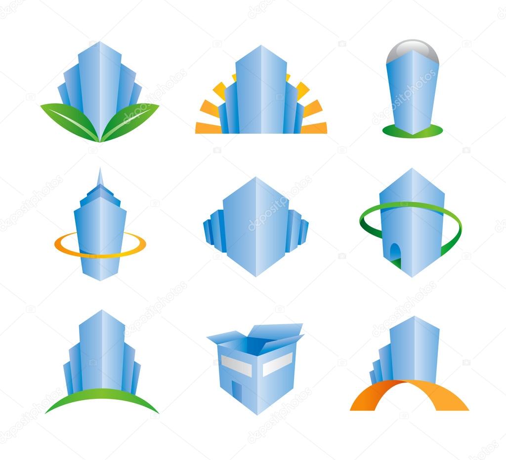 3D Building and constructing luxury real estate logo template