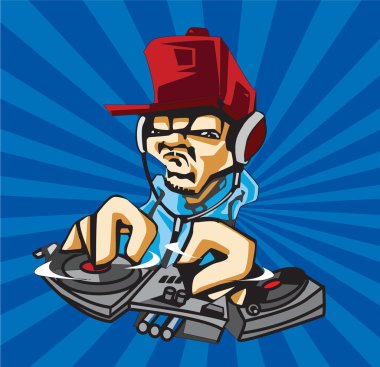 Dj playing the music for party vector logo template