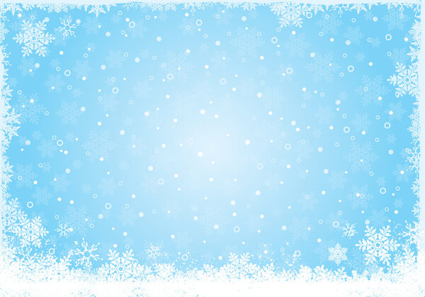 Blue ice white snow flake background for winter