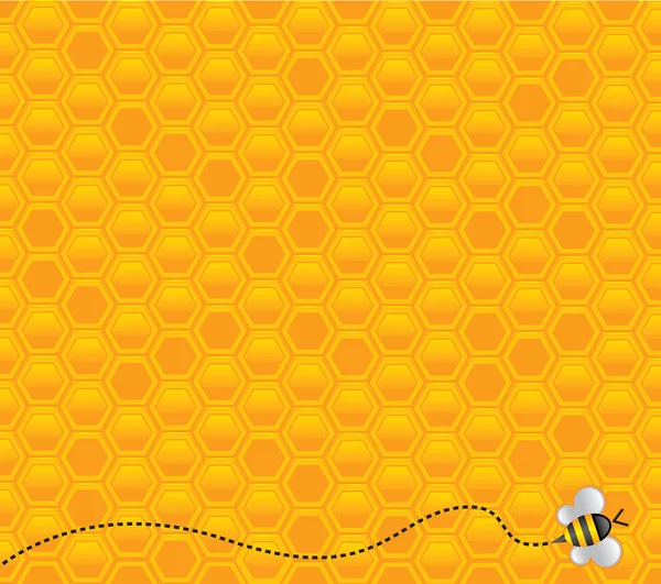 Miel de fond avec abeille volant au-dessus de son modèle de nid — Image vectorielle