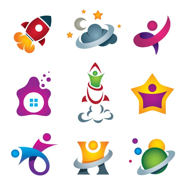 Man exploring the deep space - rocket launch and flying to the stars designer concept icon — Stock Vector