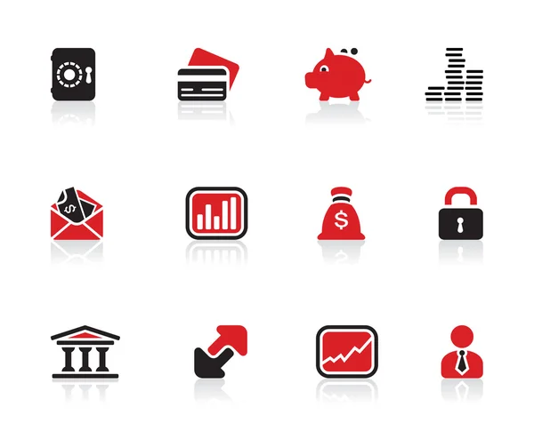 Negro y rojo negocio economía dinero conjunto de iconos de diseño — Vector de stock
