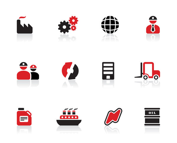 Black and red color industry logo design and icon set - energy efficiency and fossil fuel generation transportation oil