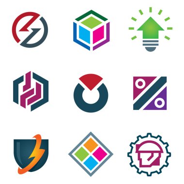 Zihin çekici uygulama tasarım logo modern çözüm simge seti, farklı simgeler kümesi bükme