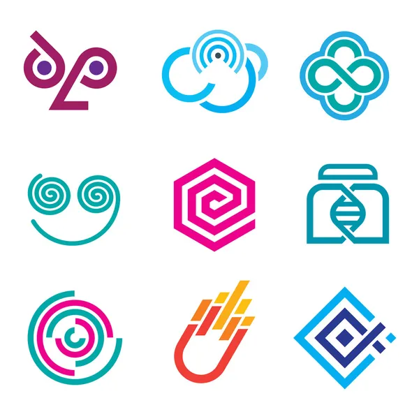 Abstract figures, Hard lines simple pixel pictogram computer icon set,Innovative colorful social network science set of icons and outline symbols — Stock Vector