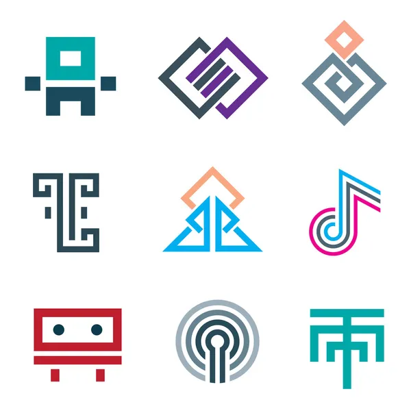 Líneas duras simple píxel pictograma ordenador icono conjunto Figuras geométricas abstractas — Vector de stock