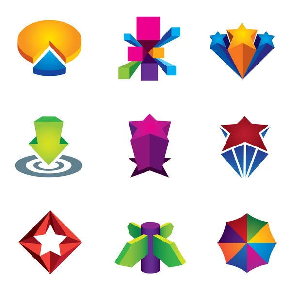 Cor 3d social super star icon set for internet web criatividade logotipo vetor ilustração sucesso, Up star arrow business marketing and finance economy icon set — Vetor de Stock