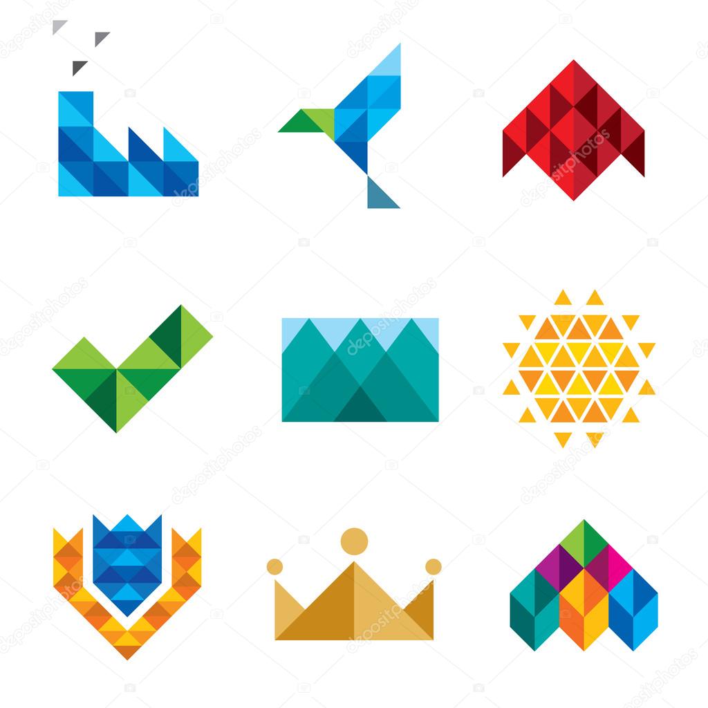 Triangle series set, vector illustration, New generation computer pixel triangle object set series isolated on white background icons