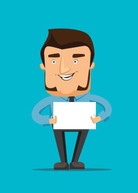 Man holds a blank white peace of paper vector illustration icon clipart