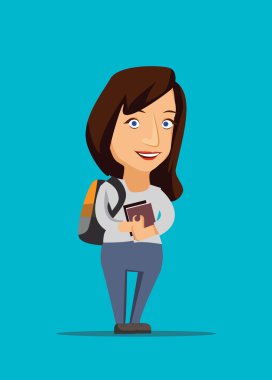 Üniversite öğrencisi ile sırt çantası vektör çizim kitapları holding